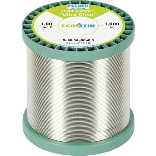 Felder ISO-Core Ultra Clear SAC305 Soldeertin Spoel Sn96,5Ag3Cu0,5 1 kg 1 mm