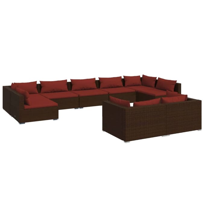 vidaXL - 9-delige - Loungeset - met - kussens - poly - rattan - bruin