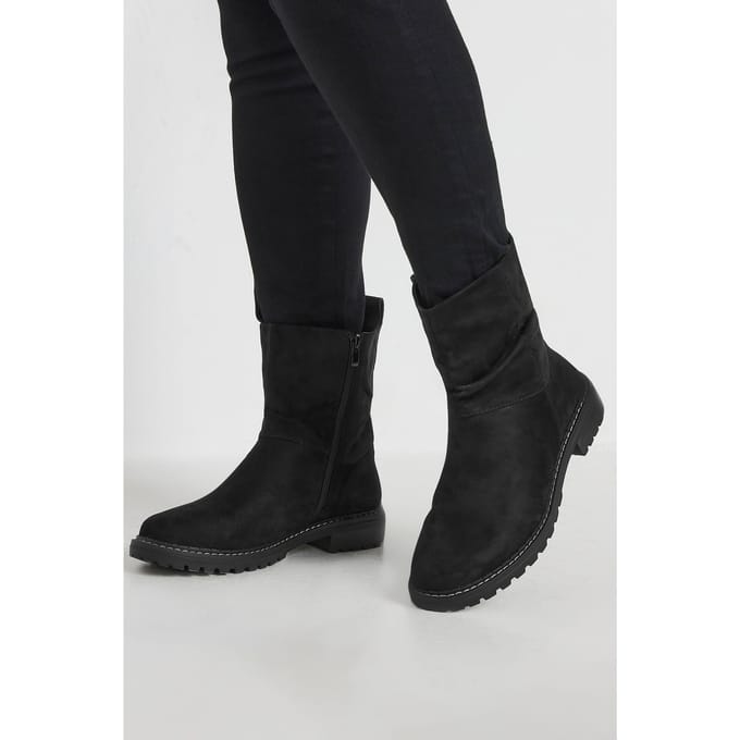 Yours Zwarte Suède Slouch Boots Met Extra Brede Eeepasvormsize 37EEE