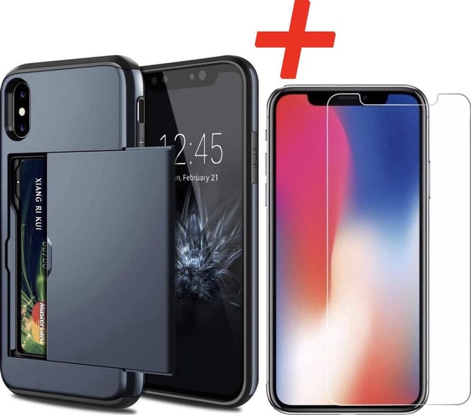 Geschikt voor Apple iPhone XS Max Backcover | Donkerblauw | Pasjeshouder