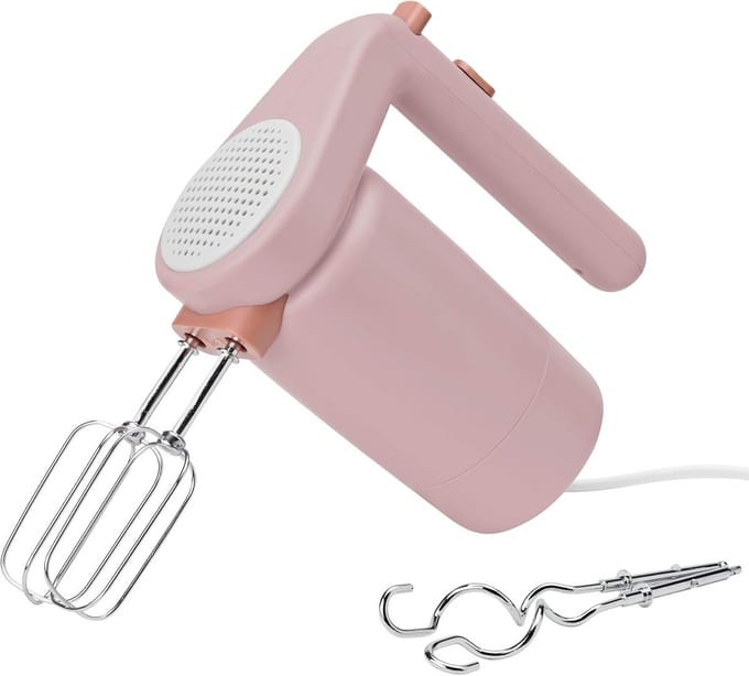 Compacte Handmixer met 3 Snelheden en RVS Accessoires - Lichtroze
