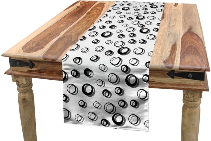 ABAKUHAUS Geometrische Tafelloper – 40x300 cm – Zwart/Wit, Polyester