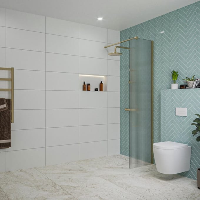 FugaFlow Eccelente Vetro inloopdouche badkamer - 50x200cm - ribbelglas - wandarm - geborsteld messing