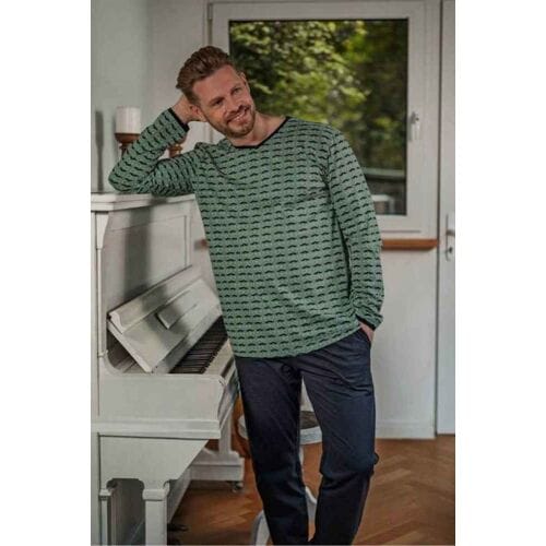 Pyjama mit V-Ausschnitt und Brillendessin Ringella - Groen - Maat - 48