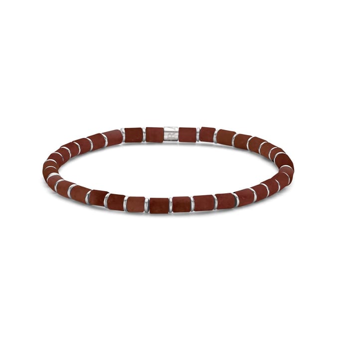 Frank 1967 7FB-0699 Kralen Armband 4mm - Jaspis - Staal - Rekbaar - 19cm - Rood