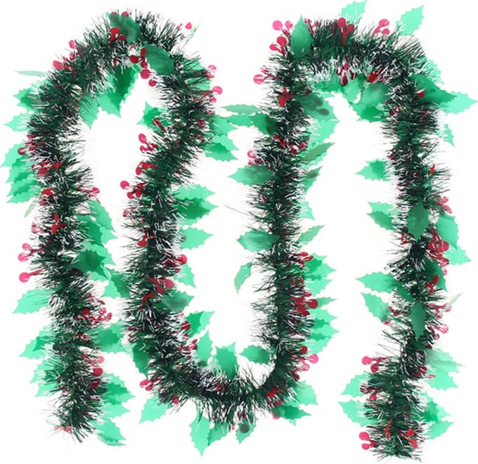 Kerstslinger versierde 2 m hulst en bessen - Plastic - Wit - SILUMEN