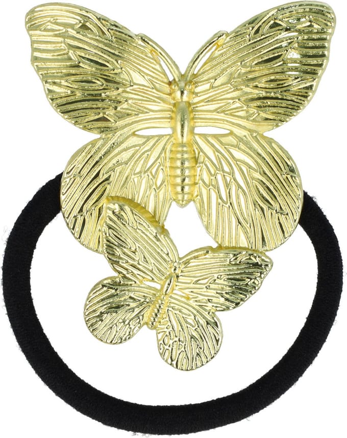 Haarsoires Haarelastiek – Vlinder 5cm – Metaalaccent – Goud Zwart