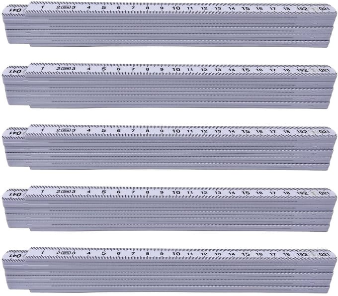 Vouwmeter 2 meter - Kunststof meetlat met 10 segmenten en duplex-ladder, wit