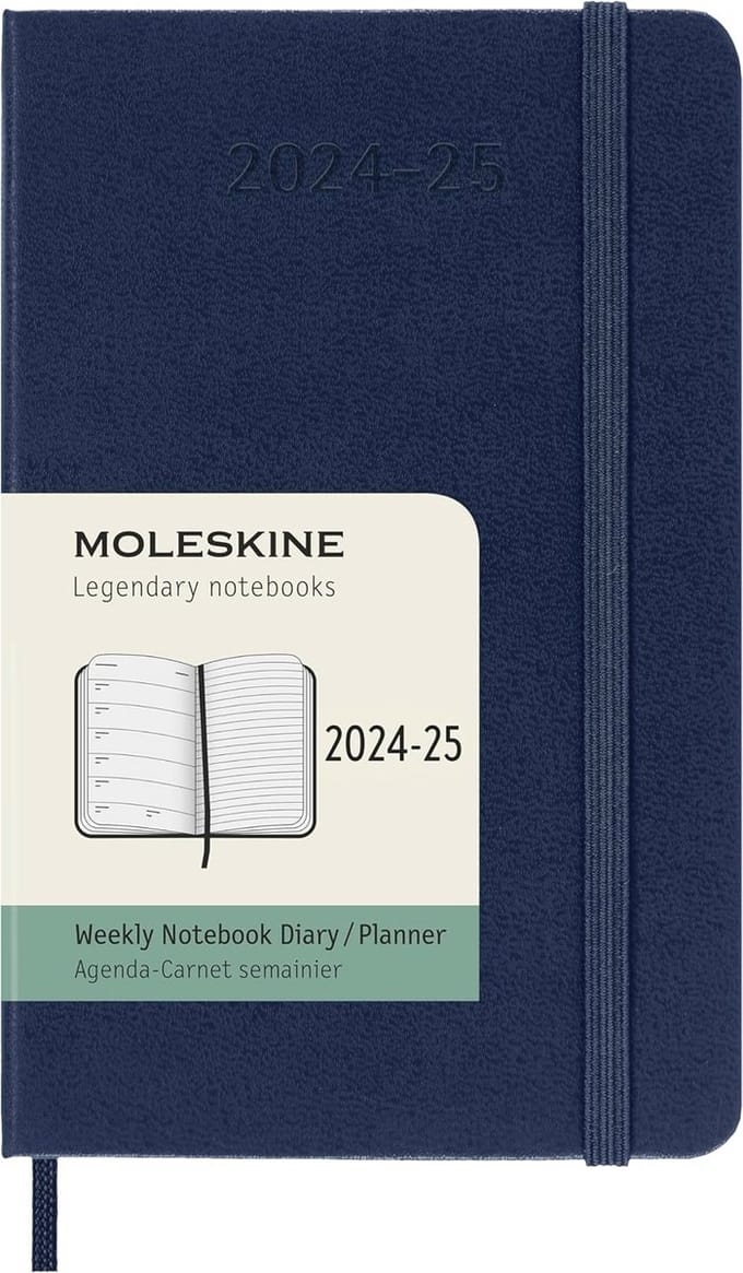 Weekplanner 2024-2025 - 18 maanden met notitieruimte en harde kaft - Saffierblauw - Zakformaat 9x14 cm