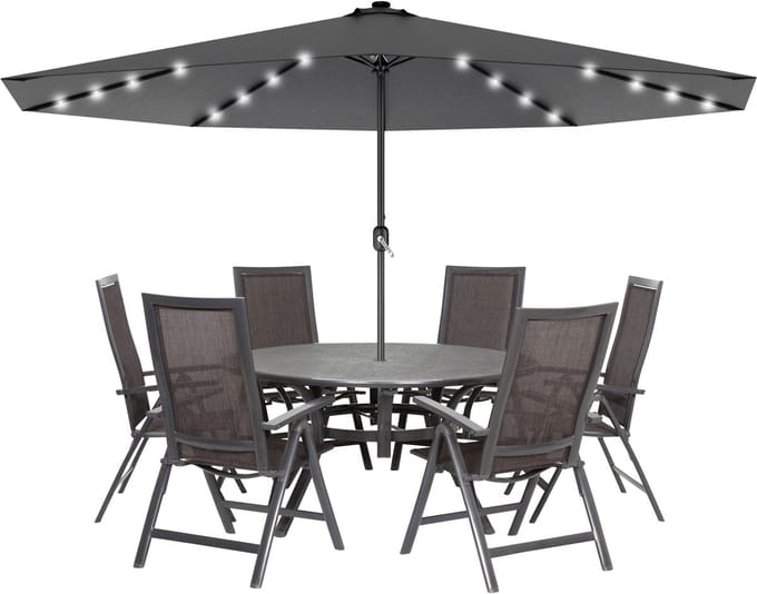 ACXIN handmatige parasol - 300 cm - donkergrijs - kantelbaar - met LED‑verlichting