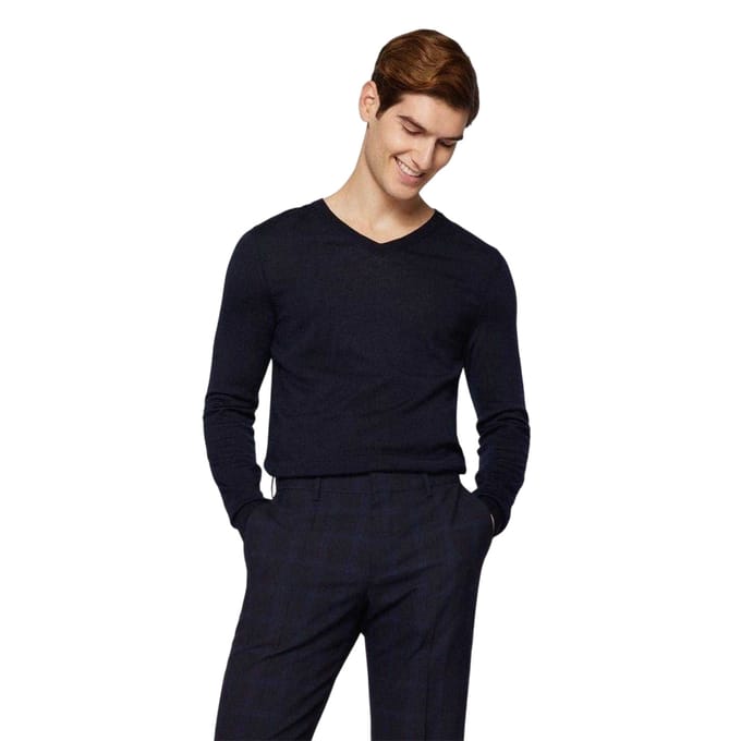 Boss Heren Gebreide Regelmatige Formele Pullover (Donkerblauw)