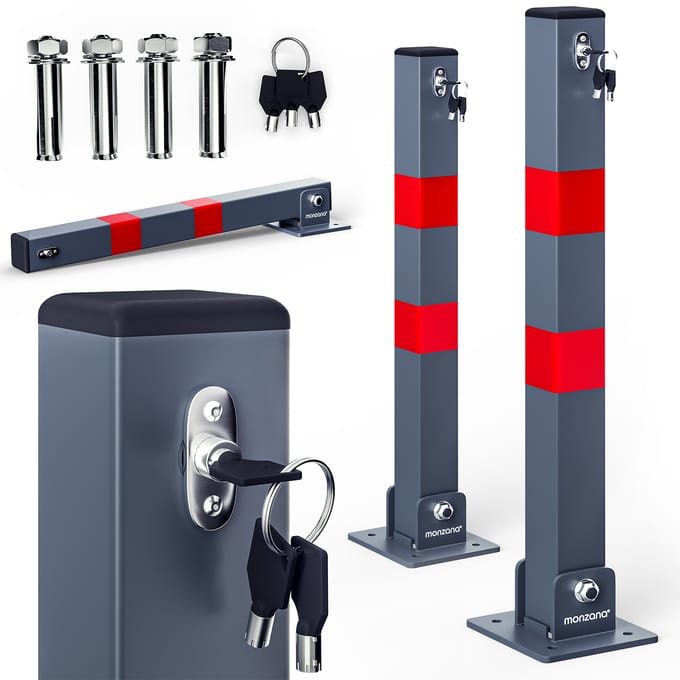 Deuba Parkeerpaal – Set van 2 Staal Incl. Sleutels 65,5x5cm - Grijs