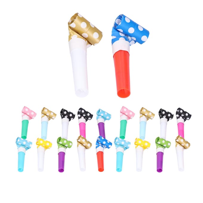Lot de 20 sifflets de fête colorés, style dessin animé, pour anniversaire white