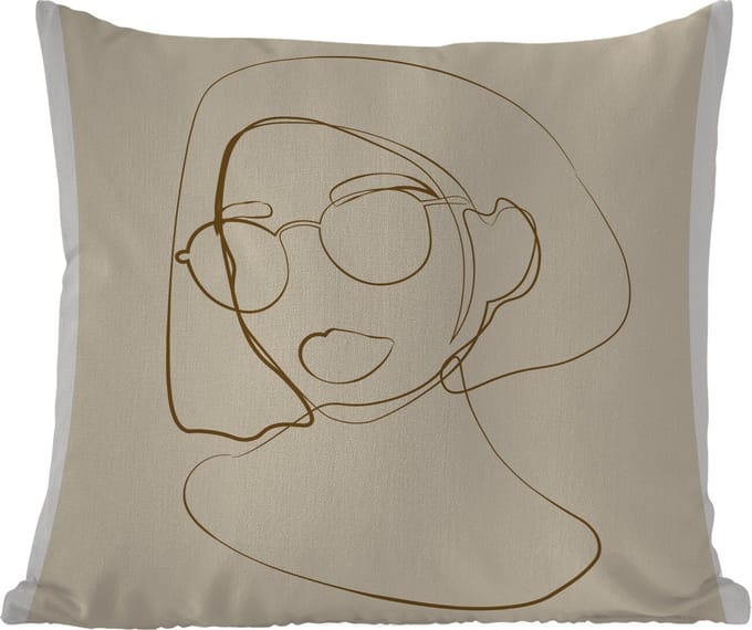 Sierkussen Buiten - Vrouw - Line art - Minimalisme - 60x60 cm - Weerbestendig