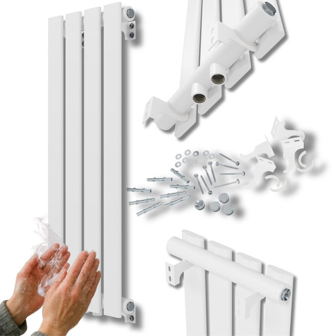 Granitan Handdoekradiator Ferro - 80x29,6cm - Wit - verticale radiator - Badkamer Verwarming Radiator