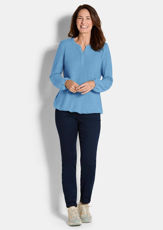 Goldner Jerseyblouse Elegante blouse met sierrand, ronde hals