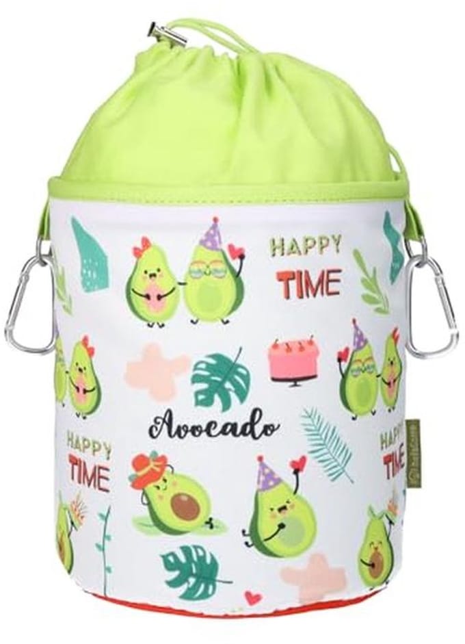 Draagbare wasknijperzak met karabijnhaken en trekkoordsluiting - Avocado design
