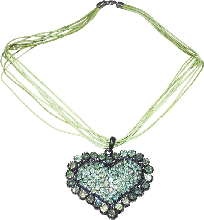 Ketting met hartjes hanger strass stenen groen