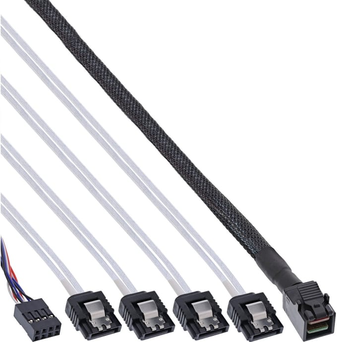 InLine® Mini SAS HD-kabel, SFF-8643 naar 4x SATA + sideband, 0,5m