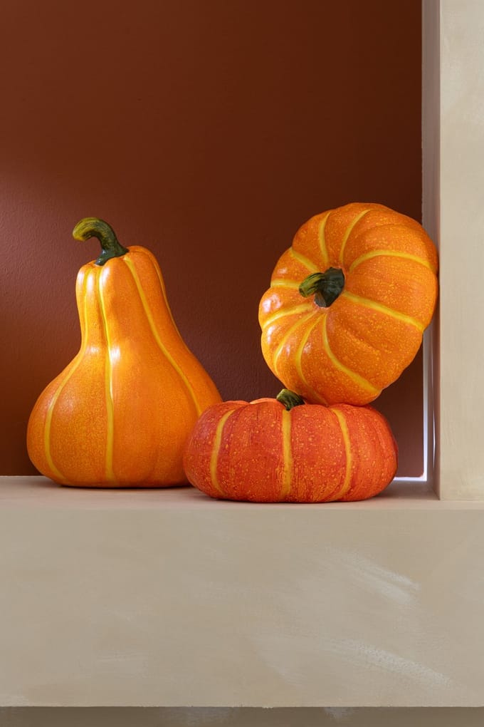 J-Line decoratie Pompoen - keramiek - oranje - 2 stuks