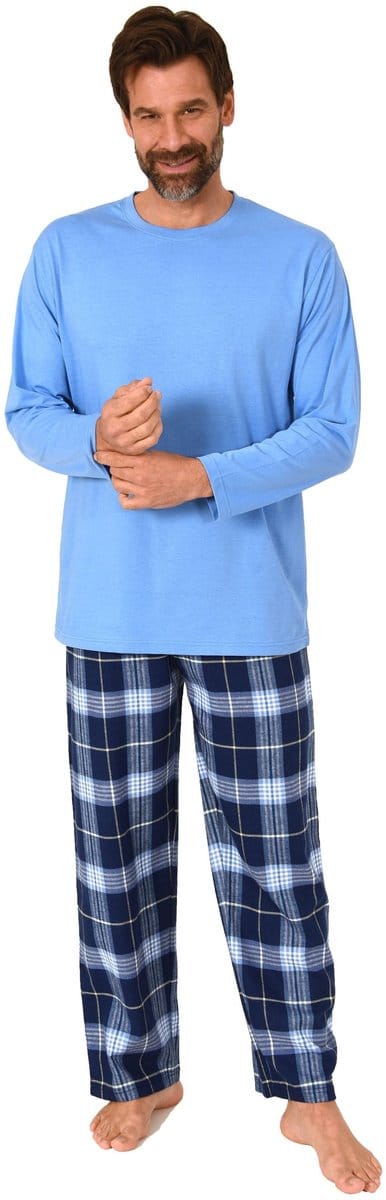 Lange herenpyjama, pyjama met flanellen broek in geruite look