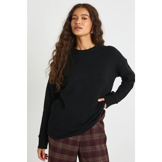 boohoo Dames Ronde hals gebreide trui | Black | Maat: Small