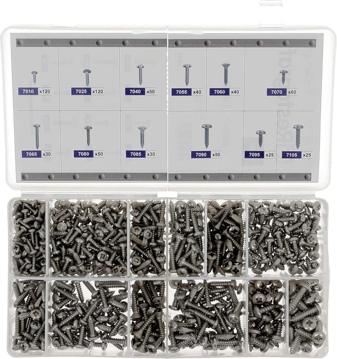 Schroeven Assortiment - Metaalschroeven Set - Metaal Bewerken - Hoge Kwaliteit Materiaal - 2.9-4.8 mm - Grijs