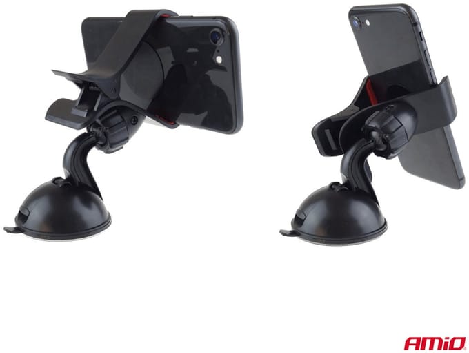 AMiO Universele Dashboard/Raam Telefoon Houder Klem (360 graden) met Zuignap Zwart