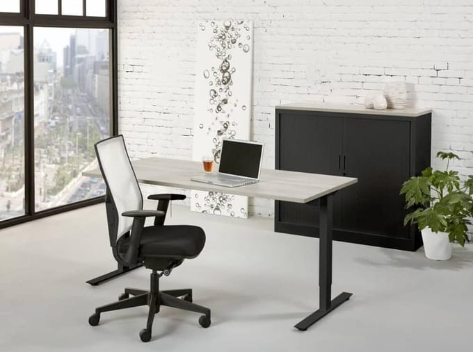 Ergonomisch design t-poot bureau Teez breed 60CM diep 80CM bladkleur Beuken framekleur Wit (RAL9010)