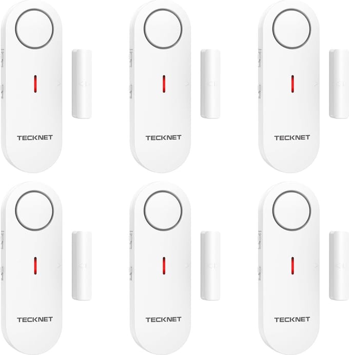 Tecknet DeurAlarm - Deur Sensor - Raam en Deur Alarm - Huis beveiliging - Magnetisch alarm - 100dB - 6 stuks