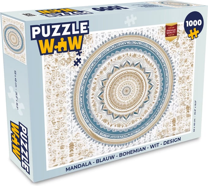 Puzzel Mandala - Blauw - Bohemian - Wit - Design - Legpuzzel - Puzzel 1000 stukjes volwassenen