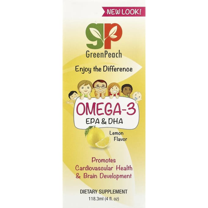 Groene Perzik, Omega 3 EPA en DHA, Citroen, 4 fl.oz (118,3 ml)