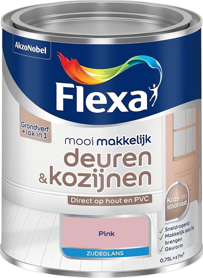Flexa - Mooi Makkelijk Deuren & Kozijnen Zijdeglans - Pink - Mengverf - 750 Ml