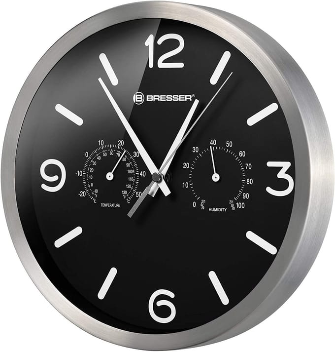 Bresser Wandklok -  Mytime Aluminium  - Zwart - Ø25 CM