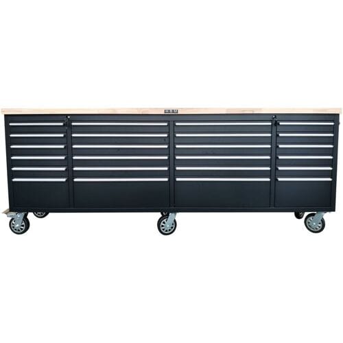 HBM gereedschapswagen met houten werkblad , 258 cm, zwart