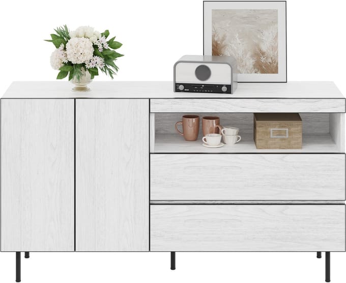 Dressoir - Met Deuren Laden En Open Vakken - Multifunctioneel - Hout - Wit