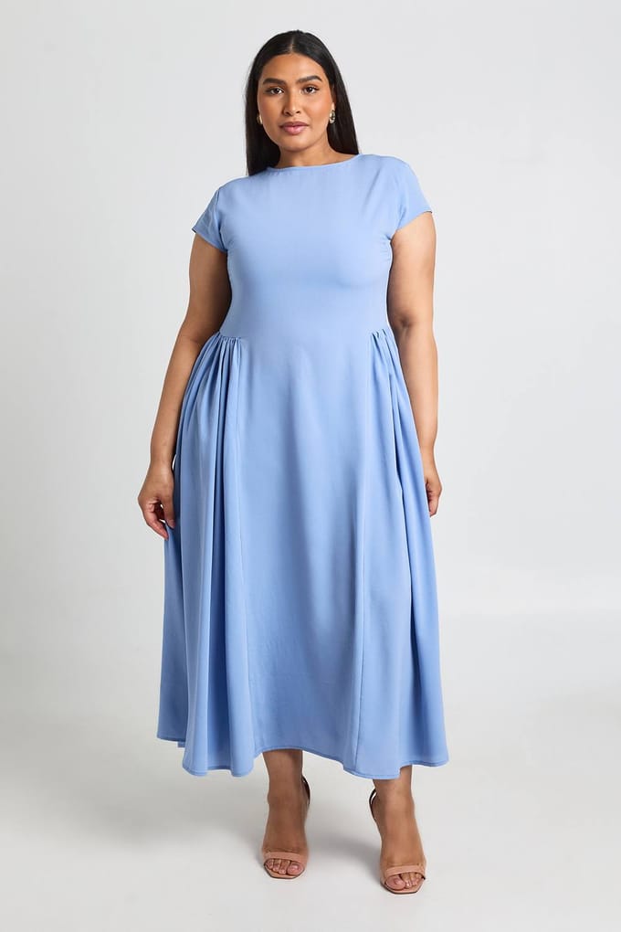 boohoo Dames Plus Getextureerde Volume Rok Midaxi Jurk | Powder Blue | Maat: 18