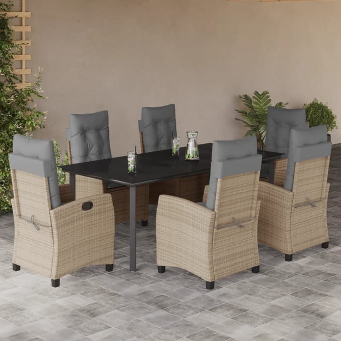 vidaXL - 7-delige - Tuinset - met - kussens - poly - rattan - gemengd - beige
