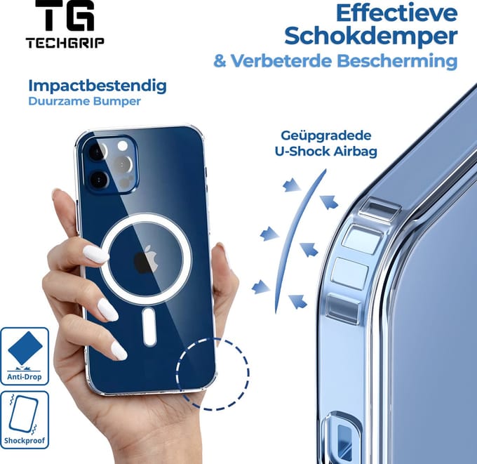 Techgrip - Hoesje geschikt voor iPhone 16 Pro Max Transparant Magsafe Compatible - Anti Shock Back Cover