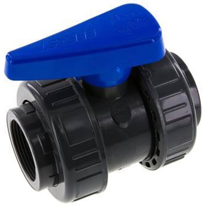 PVC 2-weg Kogelkraan Dubbele Wartel Rp 1 1/2'' EPDM