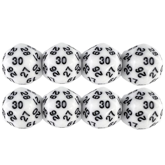 D30 Digitale Dobbelstenen 8 Stuks Geschikt voor Spellen Dobbelstenen 8 Kleuren wit