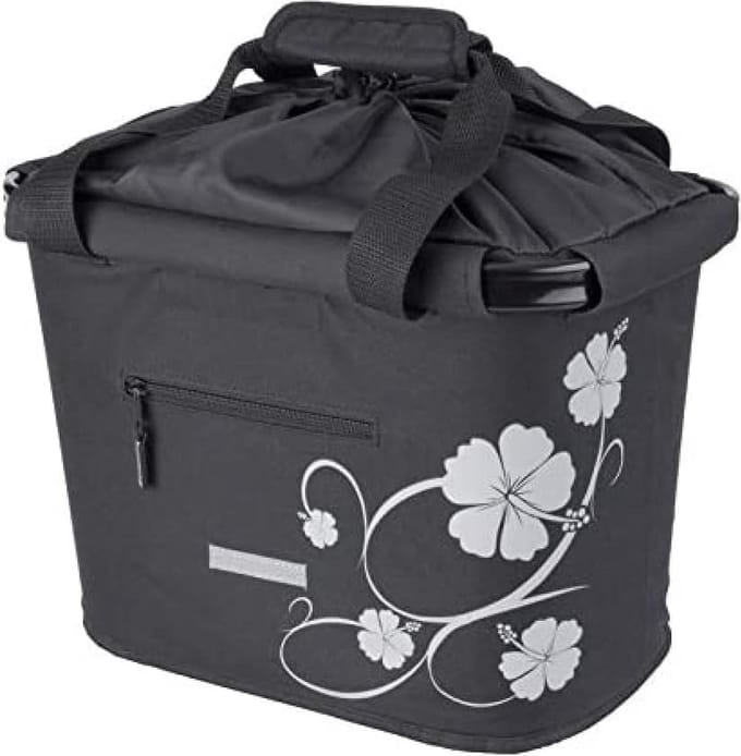 Stuurmand voor fiets, afneembaar met quick-release-houder, 20 liter, zwart/hibiscusbloesem