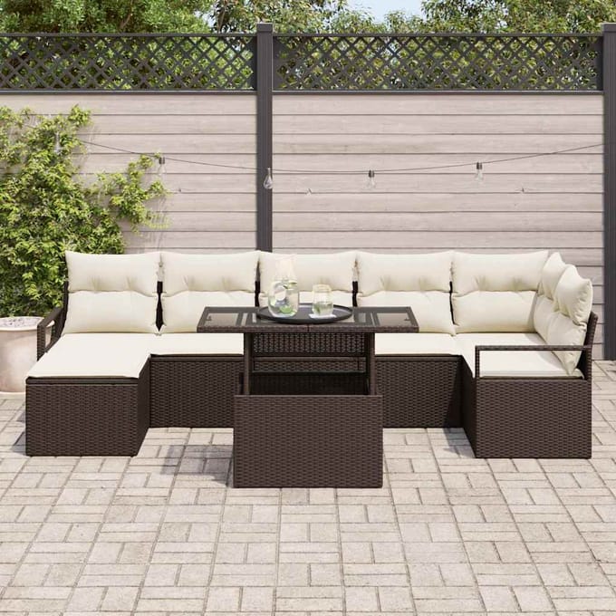 vidaXL - Tuinbank - Set - 8 - st - Bruin - en - Crème - poly - rattan