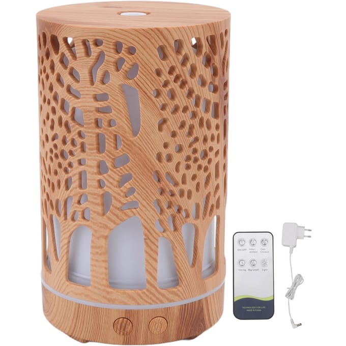 Aroma Luchtbevochtiger Afstandsbediening Houtnerf Etherische Olie Diffuser Luchtbevochtiger met 7 LED Kleurlicht US Plug brown