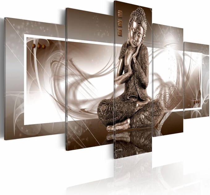 Schilderij - Mijmeren Boeddha, 5luik , premium print op canvas