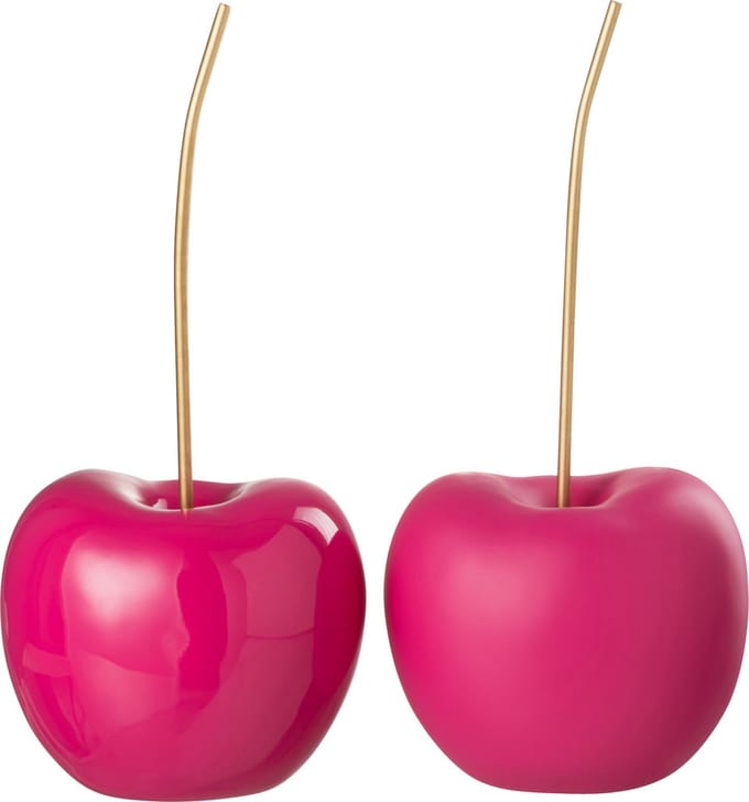 J-Line decoratie Kers - polyresin - blinkend/mat roze - small - 2 stuks