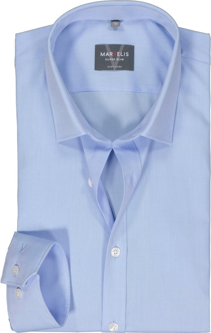MARVELIS super slim fit overhemd - popeline - lichtblauw - Strijkvriendelijk - Boordmaat: 36