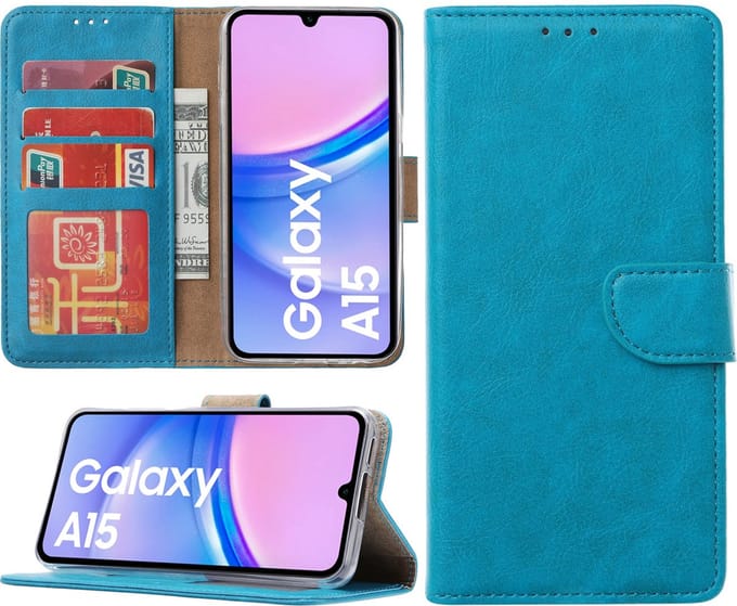 Hoesje geschikt voor Samsung Galaxy A15 bookcase met pasjeshouder - Blauw