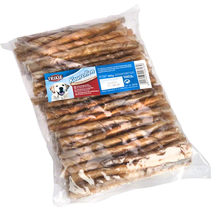 500g Kauwrollen gedraaid (runderhuid), 12,5 cm 100 stuks Hondensnacks