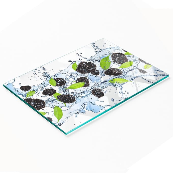 Gehard multifunctioneel decoratief bord van glas met braam- en watermotief, 80x52 cm